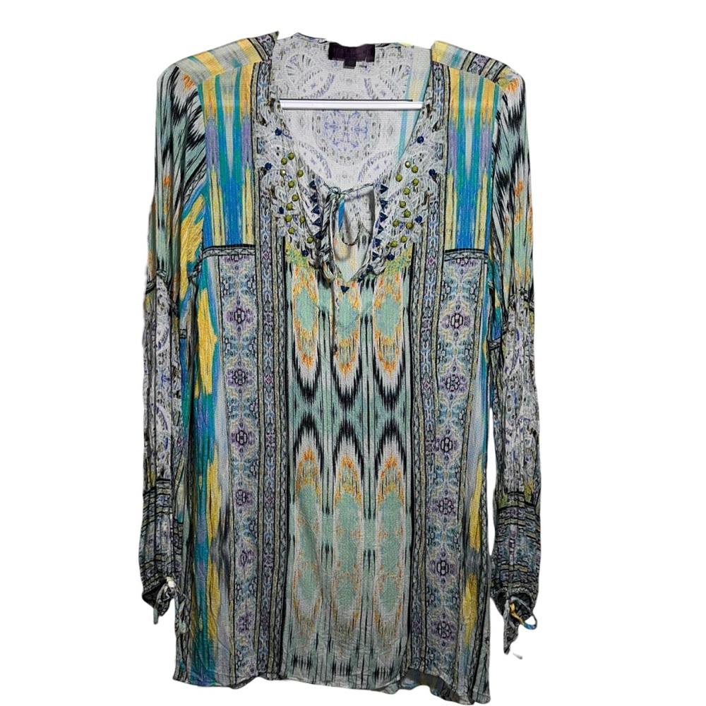 HALE‎ BOB Anthropologie Jeweled Boho Women’s Blouse Large Lightweight Top